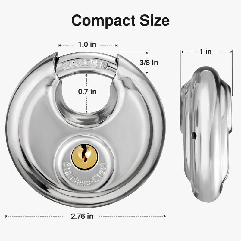 Puroma Keyed Padlock, Stainless Steel Discus Locker Lock Heavy Duty Locks with 3 Keys, Waterproof Outdoors Gate Storage Unit Lock with 3/8 Inch Shackle for Warehouse, Gym Storage Locker (1 Pack) - Image 2